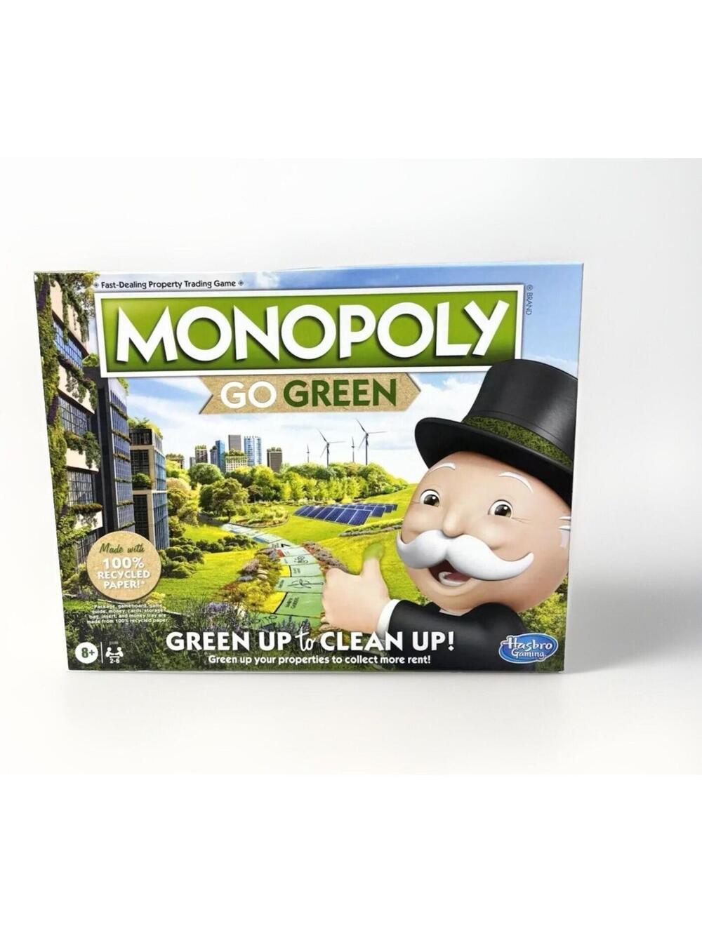 Monopoly Go Green Family Fun Board Game Hasbro Game Night Green Up To Clean New